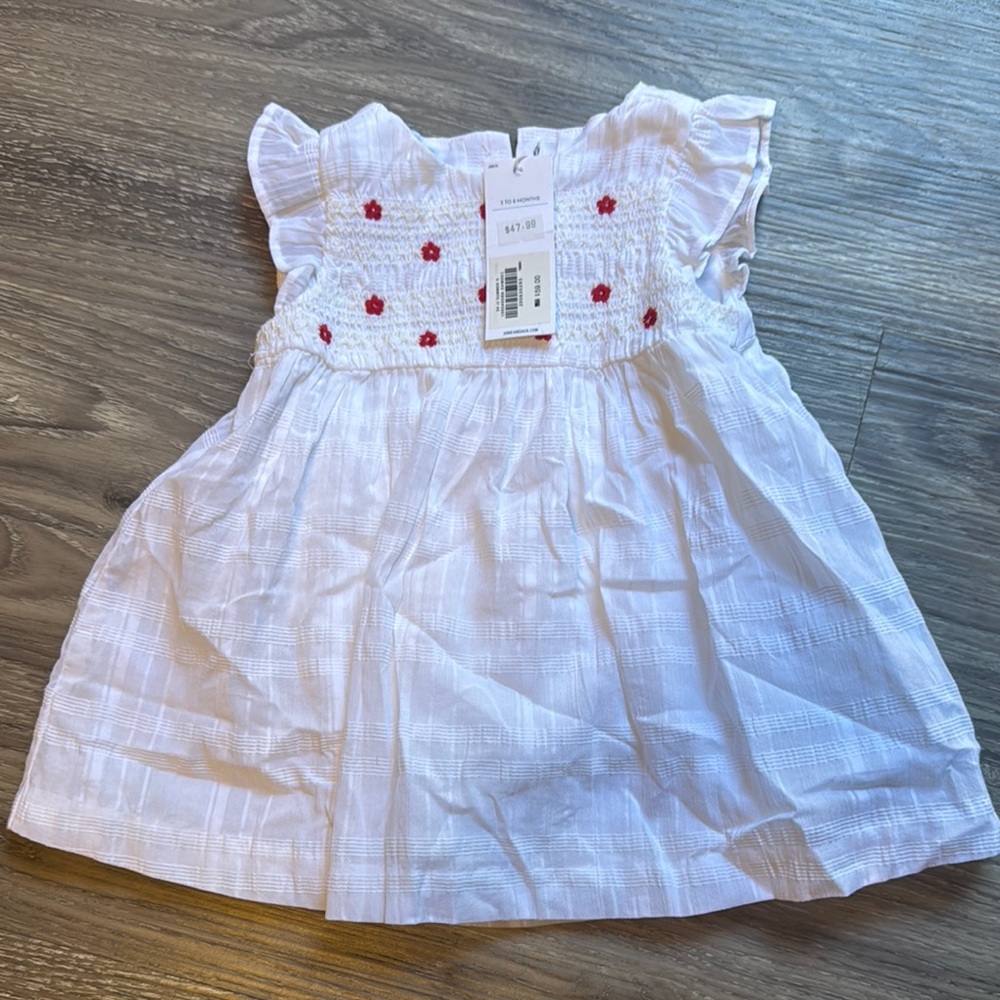 Janie and Jack White Dress with Red Floral Embroidery